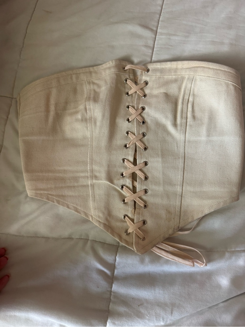 Strapless Lace-Up Corset in Light Beige